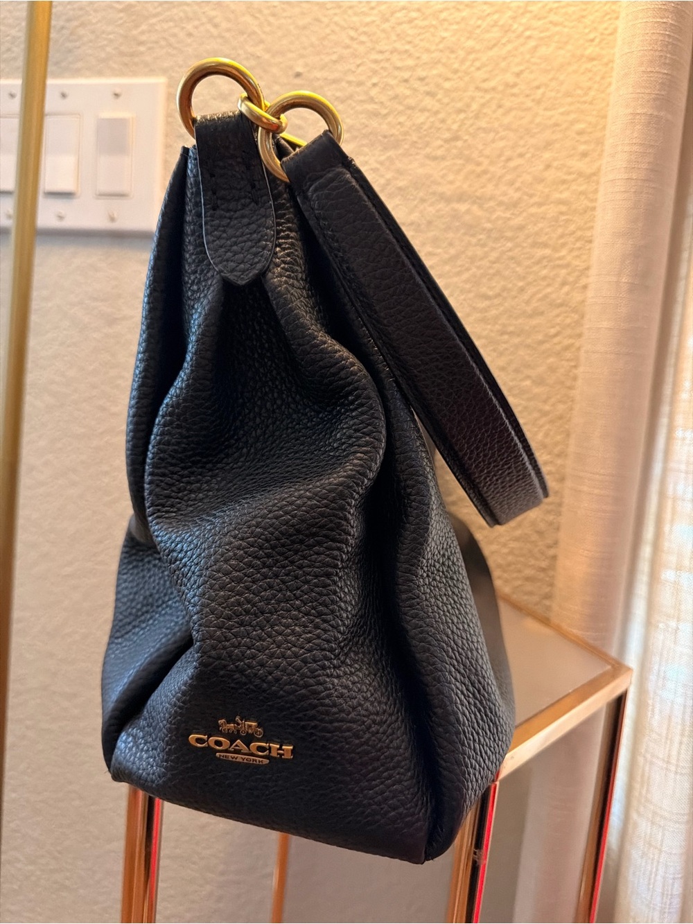 Coach Black Pebbled Leather Shoulder Bag with Gold Hardware